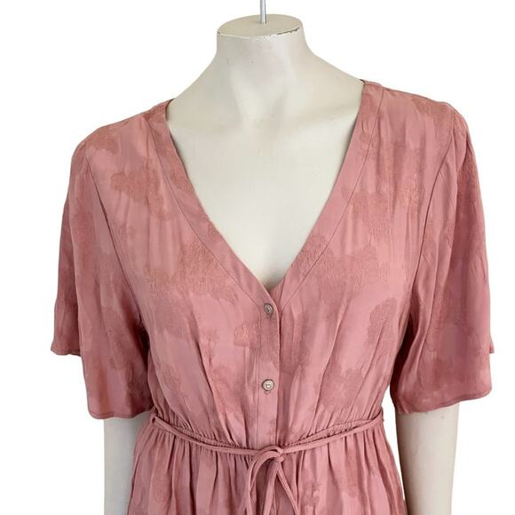 NEW SALTWATER LUXE Vintage Rose Button Front Hi Low Dress in Peach SZ L - Picture 2 of 10